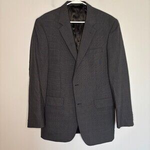 JOS A. BANK 100% Wool Sport Coat Mens 41L Gray Plaid Houndstooth Notch Vent